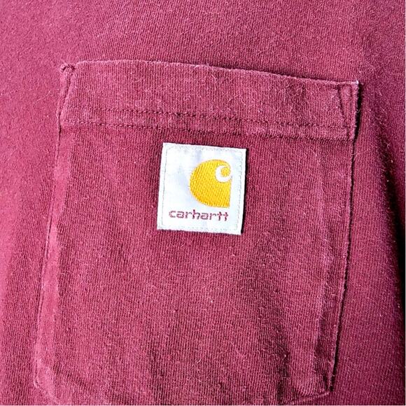 Carhartt XL Long Sleeve Pocket T-Shirt Maroon Workwear Loose Fit Utility Rugged - Picture 2 of 9